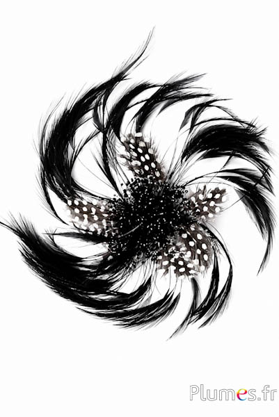 Schmuck aus Hahn-Perlhuhnfedern - Ø 18 cm - schwarz